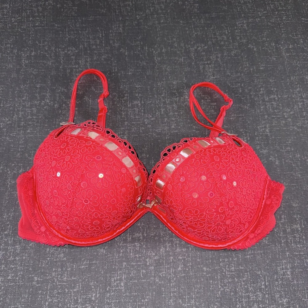 Victorias Secret Sexy Little Things Bra Womens 38C Pink Lace Push Up Underwire